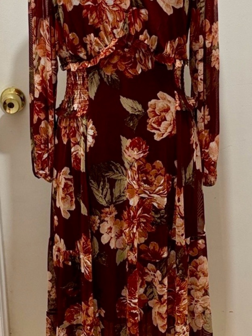 Kate and Lily Floral Maxi Dress in Burgundy with Long Sleeves - Picture 2 of 7